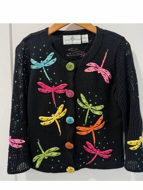 VNTG DESIGN OPTIONS Philip Jane Gordon Dragonfly Black Sequin Y2K Cardigan  (S)